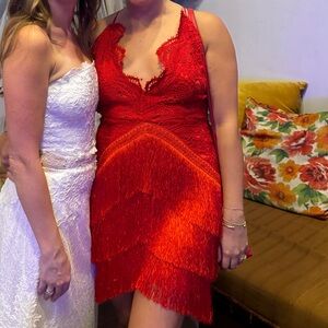 Elegant Red Lace Fringe Dress